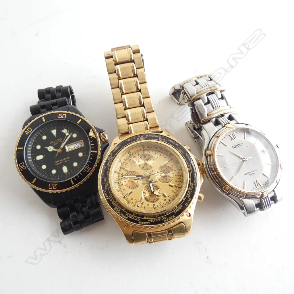 3 MENS WATCHES; PULSAR, SEIKO, HELBROS  Image 1++