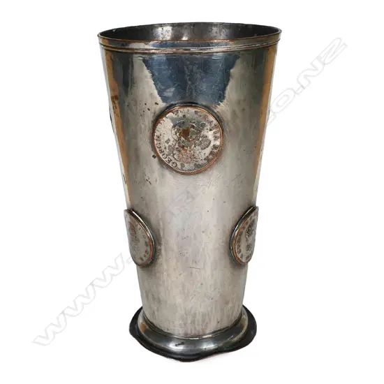 A Georgian Old Sheffield Plate tavern gambling beaker,