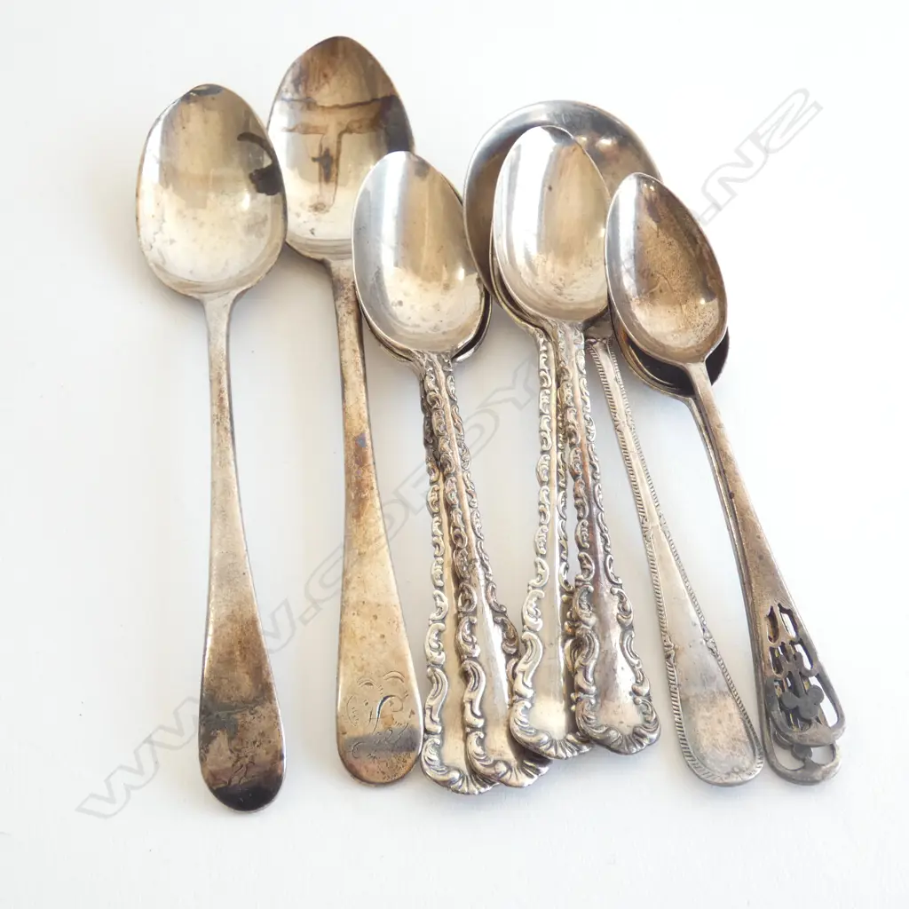 9 ASST STG SILVER TEA & COFFEE SPOONS - TOTAL WGT 124GMS Image 1++