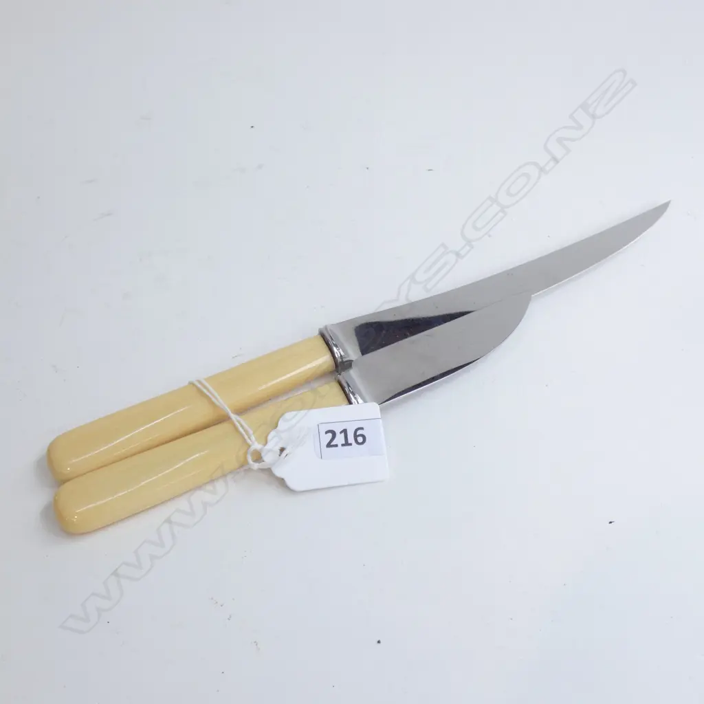 2 CUSTOM IVORINE HANDLED KNIVES; CHEESE & VEGE L.225mm Image 1++