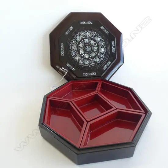 CHINESE OCTAGONAL BOX w. MOP INLAY 250mm dia