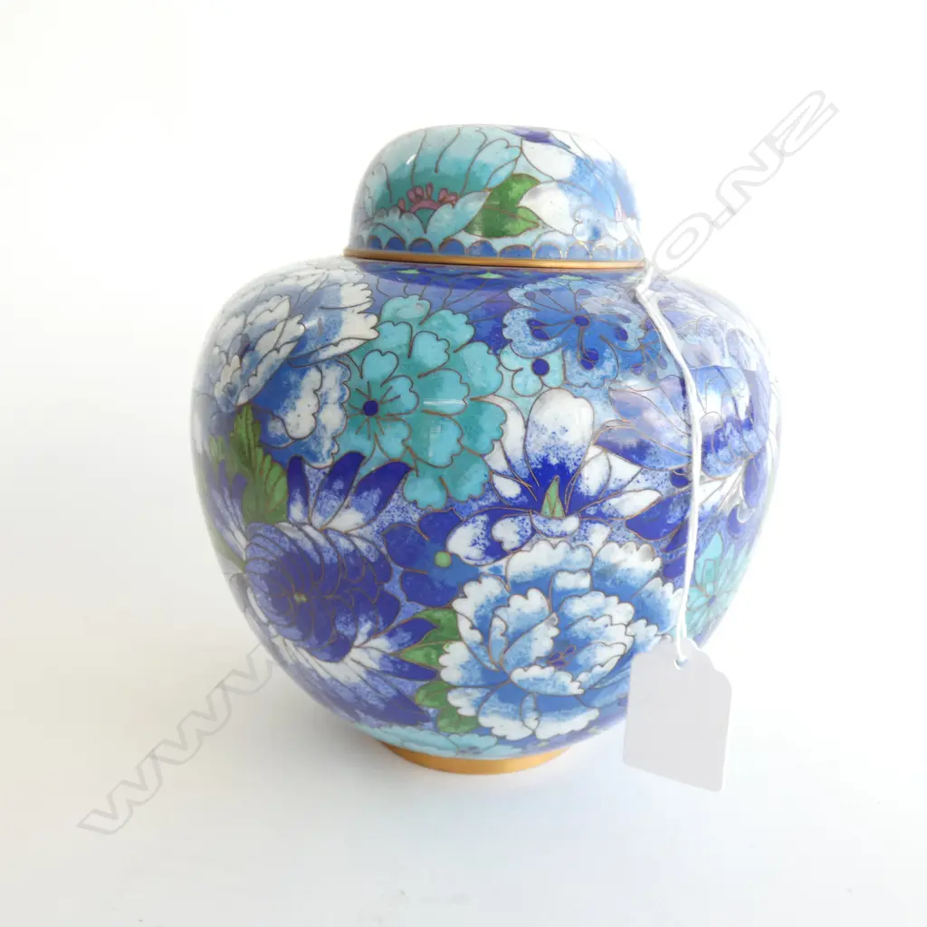 LARGE BLUE CLOISONNE LIDDED GINGER JAR H.180mm Image 1++