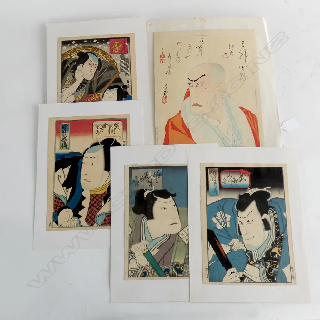 5 JAPANESE WOODBLOCK PRINTS, VARIOUS SIZES, UNFRAMED Image 1++