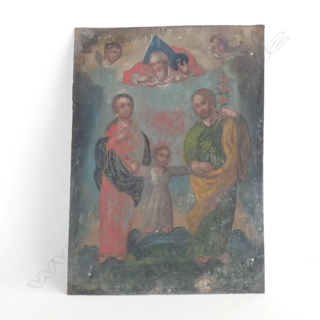 (SPANISH) RELIGIOUS PAINTING ON TIN 350 x 250mm Image 1++