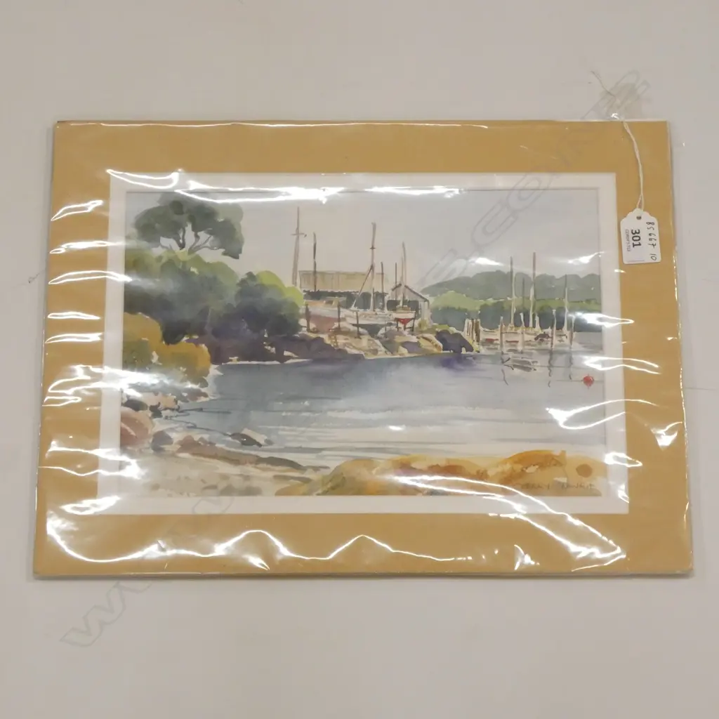 CHERRY LAWRIE, WATERCOLOUR,  'ON THE HARD, OPUA', MOUNTED UNFRAMED. 205 x 305mm IMAGE Image 1++