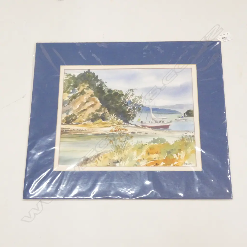 C. LAWRIE, WATERCOLOUR, COASTAL SCENE WITH YACHTS, MOUNTED UNFRAMED. 255 x 320mm IMAGE Image 1++