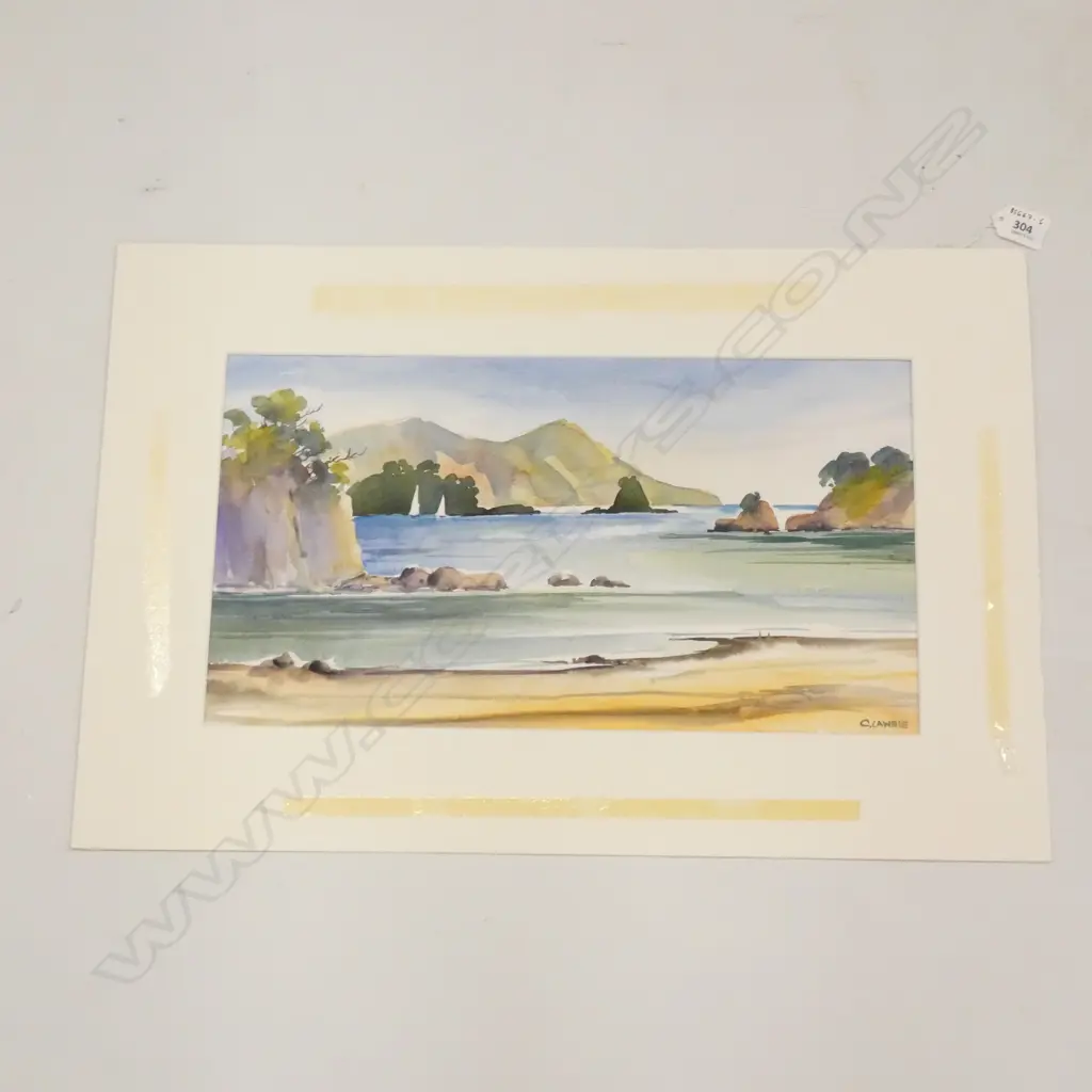 C. LAWRIE, WATERCOLOUR, COASTAL LANDSCAPE, MOUNTED UNFRAMED. 240 x 435mm IMAGE Image 1++