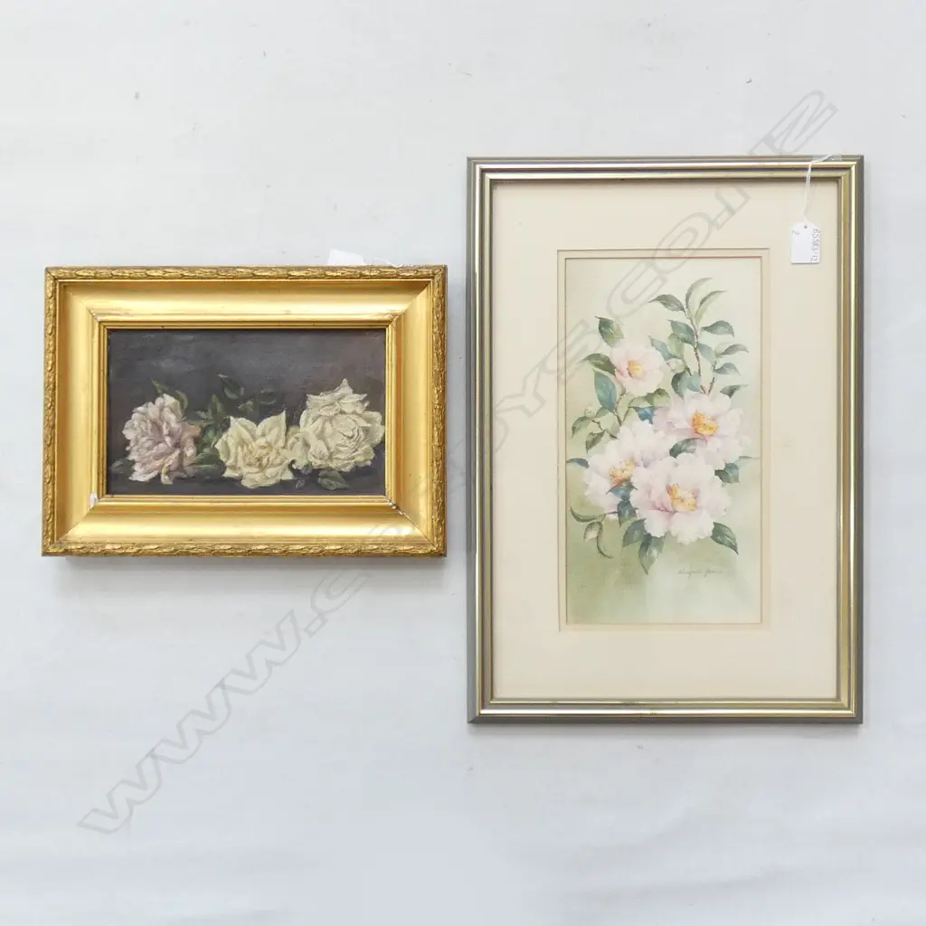 OIL ON BOARD - ROSES 145 X 240MM & WATERCOLOUR WINIFRED JENSEN  315 X 165MM Image 1++