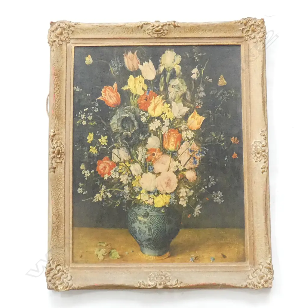 CHROMOLITHOGRAPH 'FLOWERS IN BLUE VASE' JAN BREUGHEL 390 X 500MM Image 1++