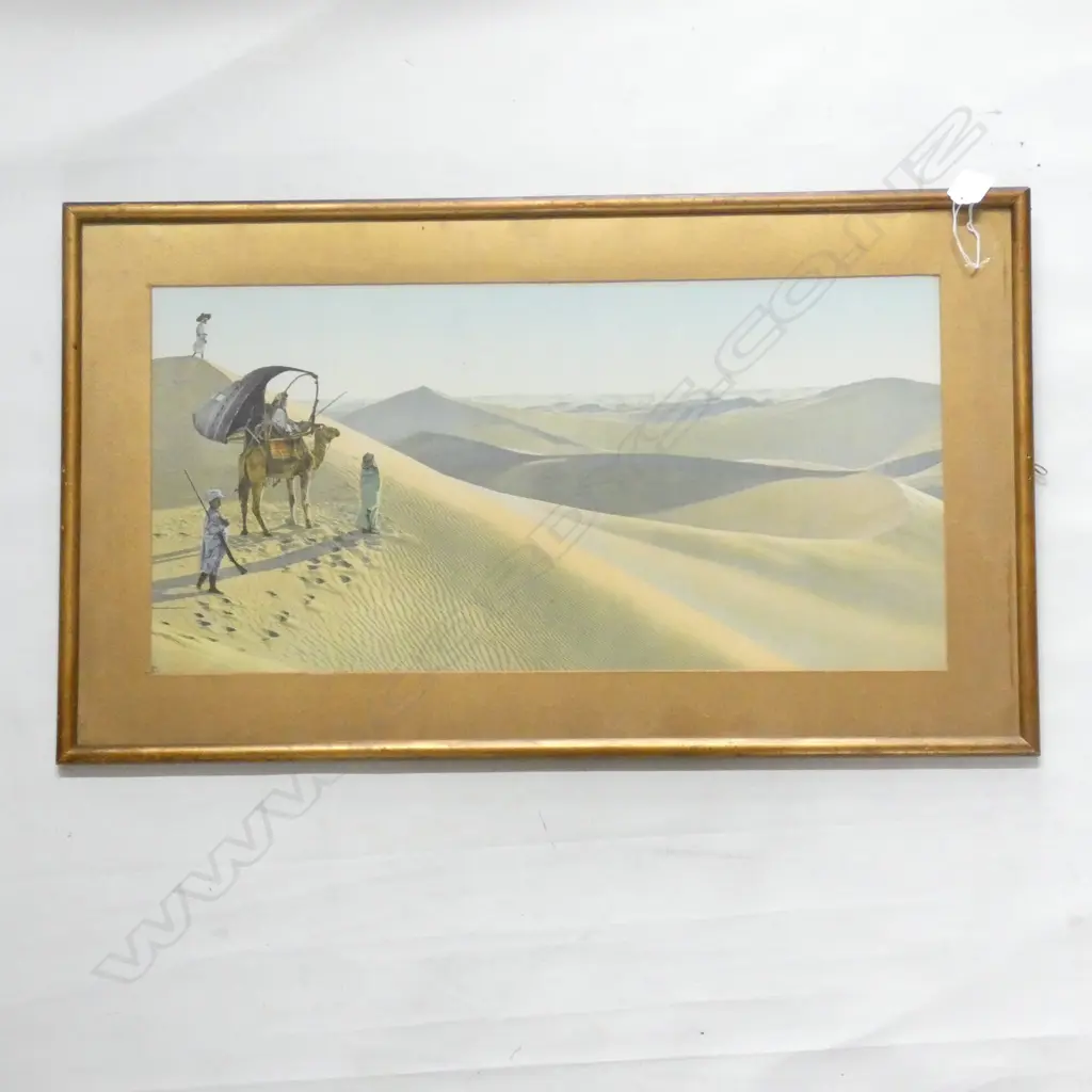 DESERT SCENES CHROMOLITHO BY LEHNERT ET LANDROCK, TITLE IS NOT VISIBLE, GILT FRAMED 680mm x 390mm OVERALL. Image 1++