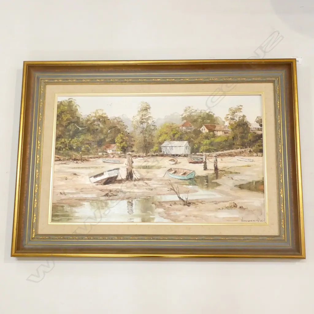 OIL ON BOARD 'TIDES OUT - BAYVIEW' JOHN HINGERTY '85  600 X 370MM Image 1++