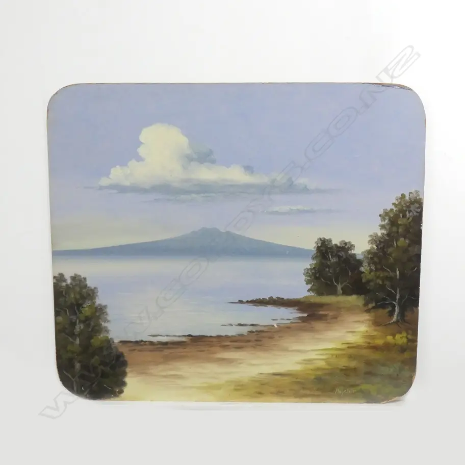 MAYCLAIR OIL ON BOARD RANGITOTO 550x635mm Image 1++