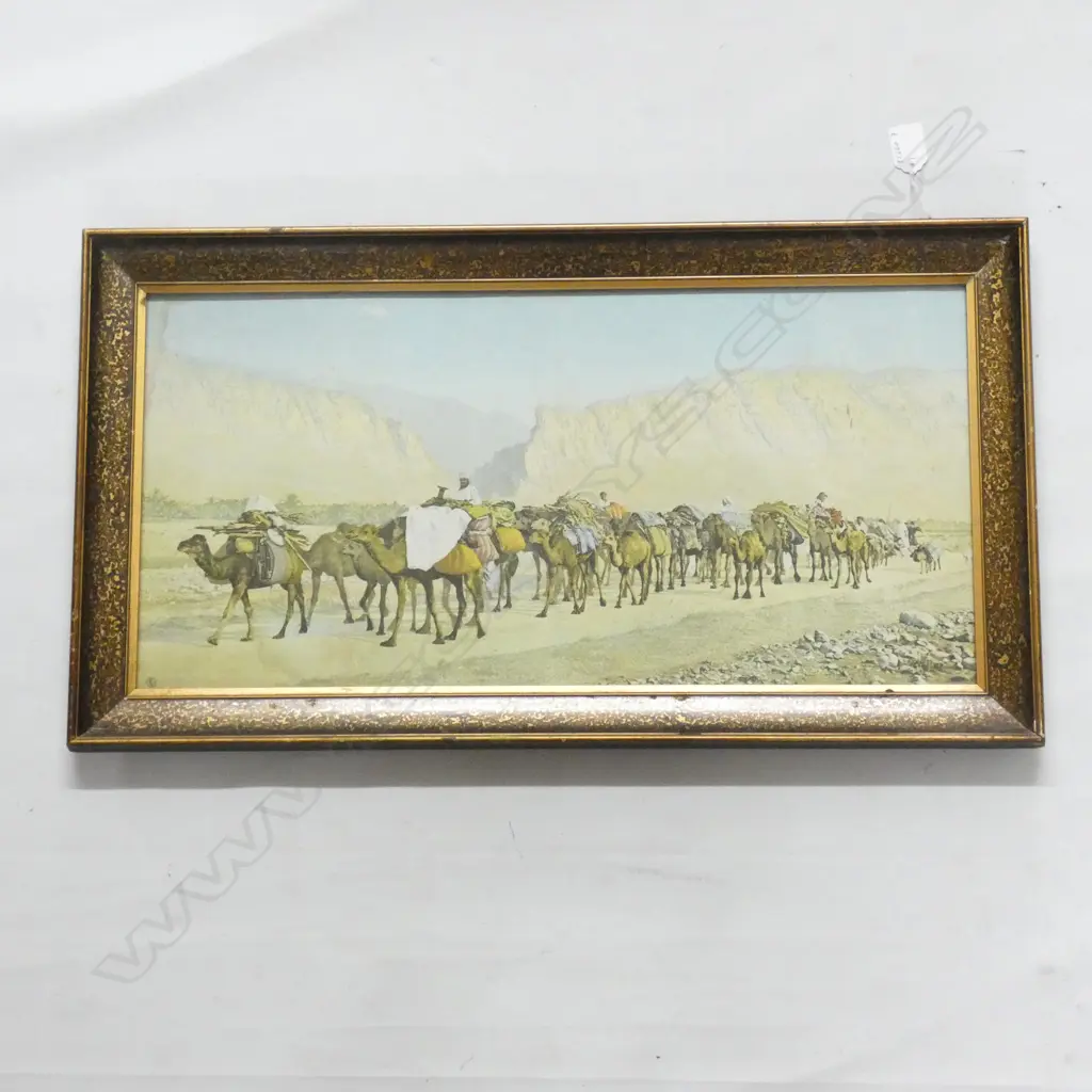 DESERT SCENES CHROMOLITHO BY LEHNERT ET LANDROCK, 5074 ‘UNE CARAVANE DE NOMADES’, 650mm x 360mm OVERALL. Image 1++