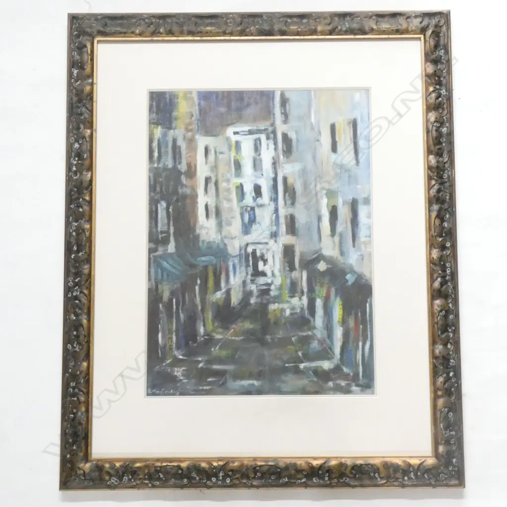 E. MCCARTHY ABSTRACT STREET SCENE OIL 540x390mm Image 1++
