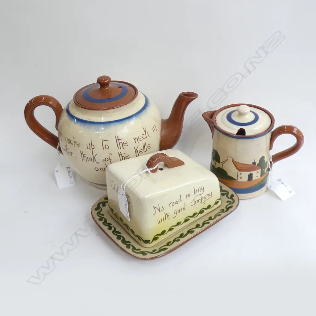 TORQUAY MOTTO WARE; TEAPOT, HOT WATER JUG & CHEESE DISH L 165MM  Image 1++