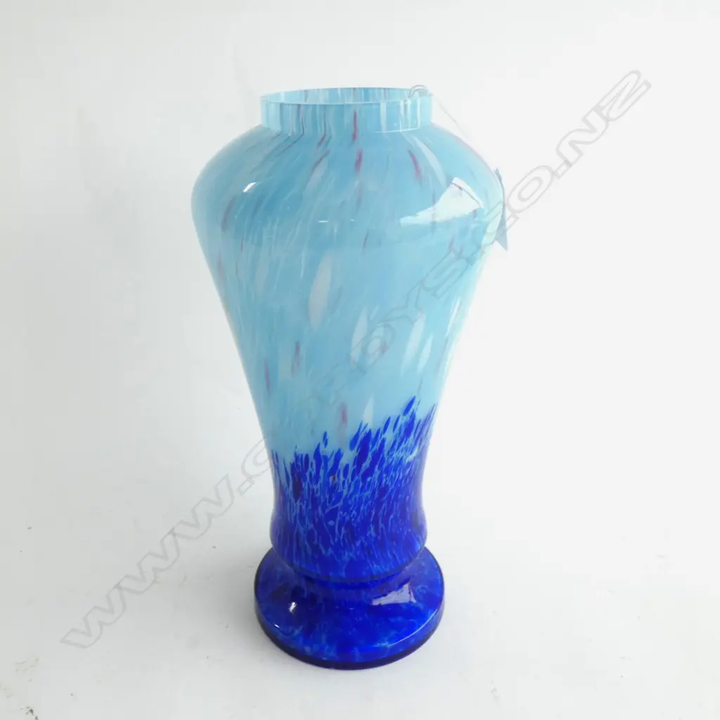 MOTTLED BLUE ART GLASS VASE - POSSIBLY HAND BLOWN BY MONART H. 300MM Image 1++