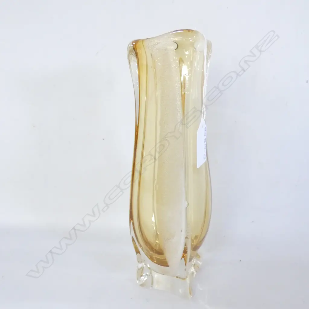 YELLOW SQ HAND BLOWN ART GLASS VASE - POSSIBLY SCANDINAVIAN C1960'S H. 225MM Image 1++