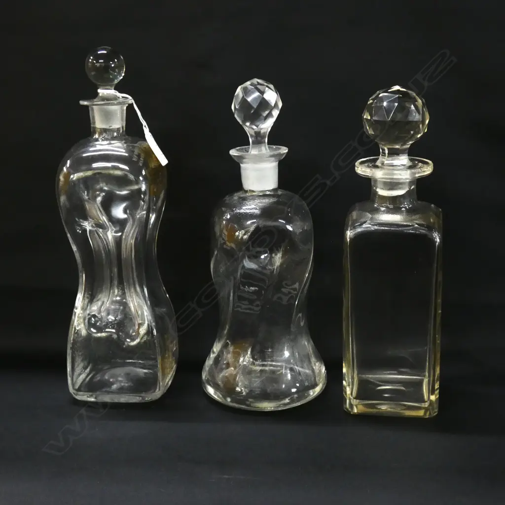 3 WHISKY ADVERTISING DECANTERS; DCL, DEWARS, SANDERSONS H.310mm Image 1++