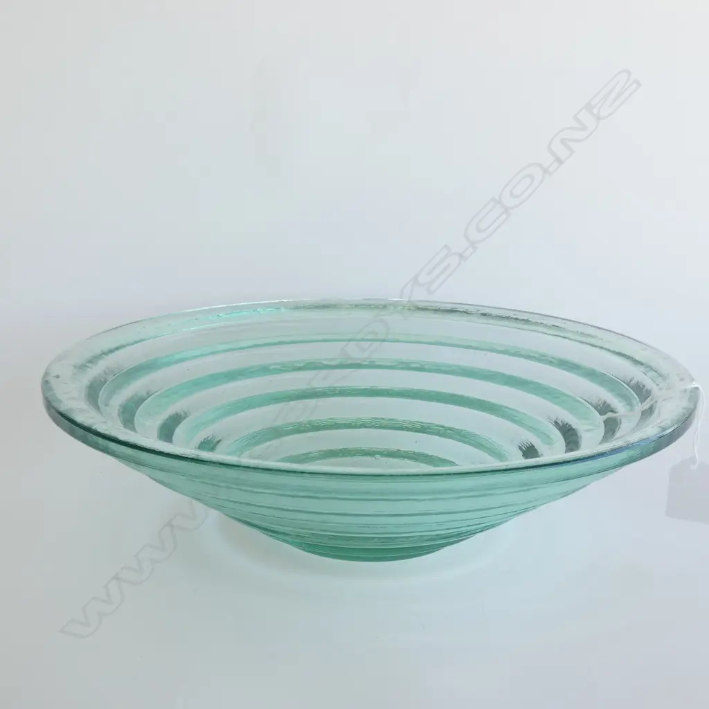 LG HEAVY GREEN TINGED STEPPED GLASS BOWL DIA 350MM Image 1++