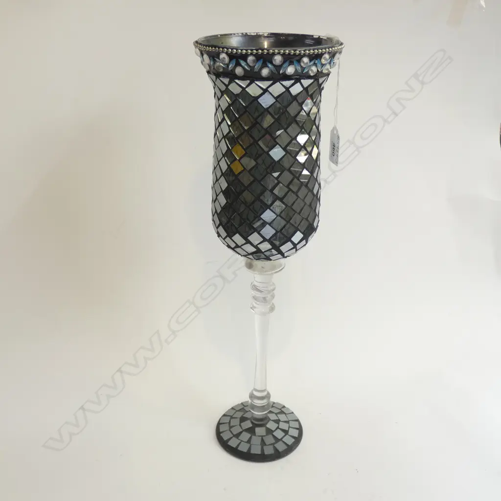 TALL MIRROR DIAMOND MOSAIC VASE / TEA LIGHT HOLDER H. 425MM Image 1++
