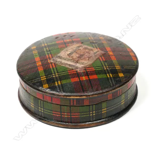 Tartan Ware McBeth Tartan Circular Single Stamp Box.