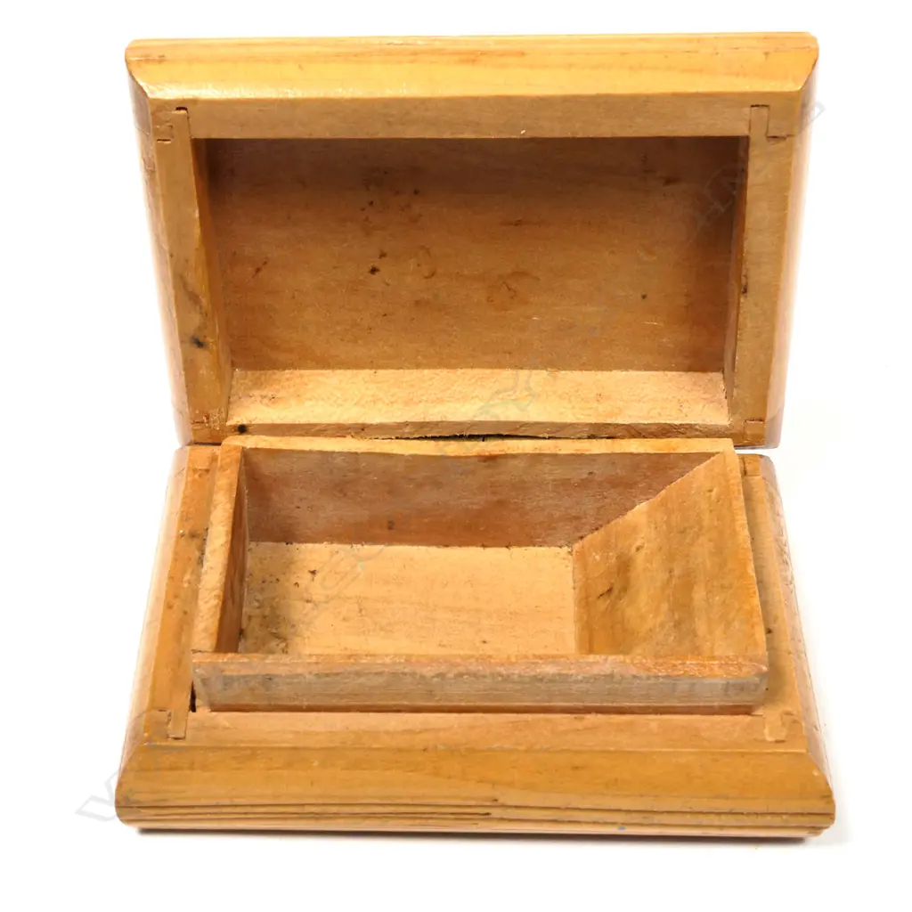 Wooden Single Stamp Box with a top carved with a floral motif. Image 1++