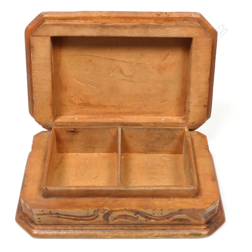 Wooden Double Stamp Box with a top carved with a floral motif, Image 1++