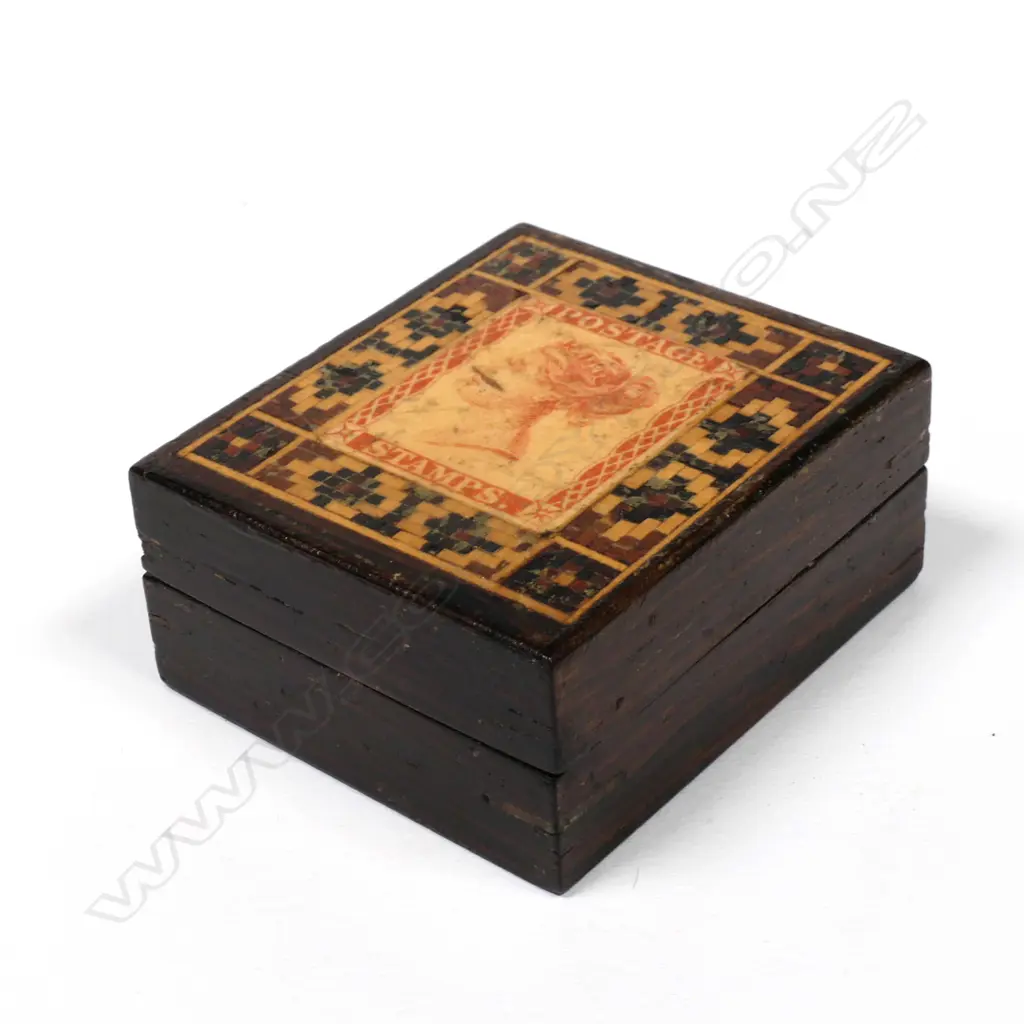 Tunbridge Ware Single Compartment Postage Stamp Box, Image 1++