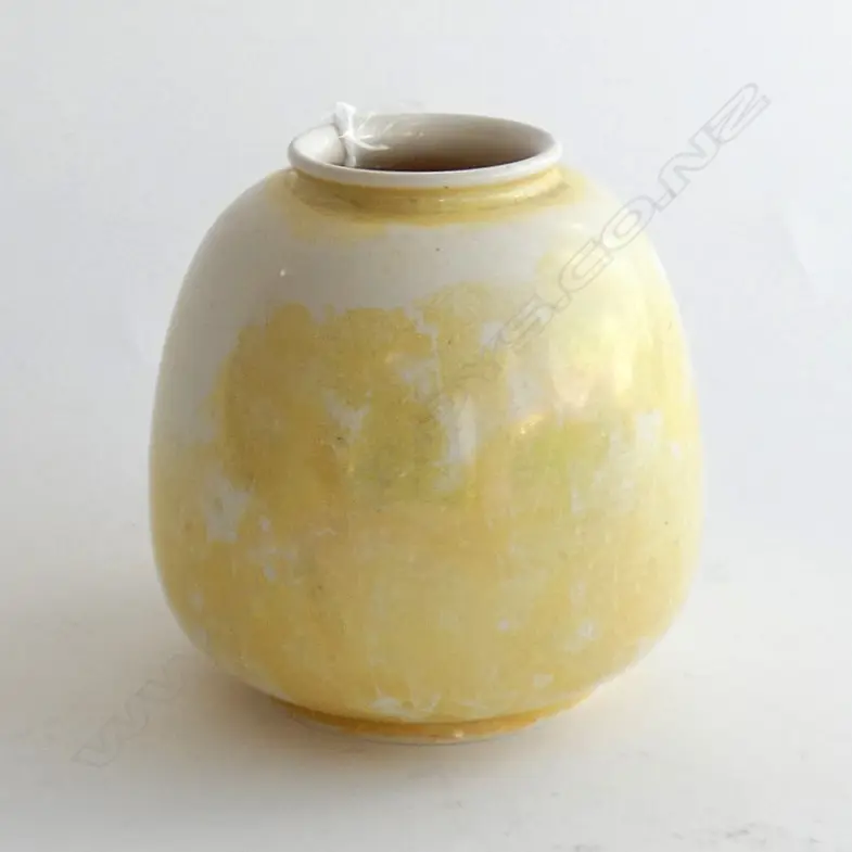 YELLOW RUSKIN OVOID VASE - PATCHY GLAZE. INCISED MARK TO BASE H. 135MM Image 1++