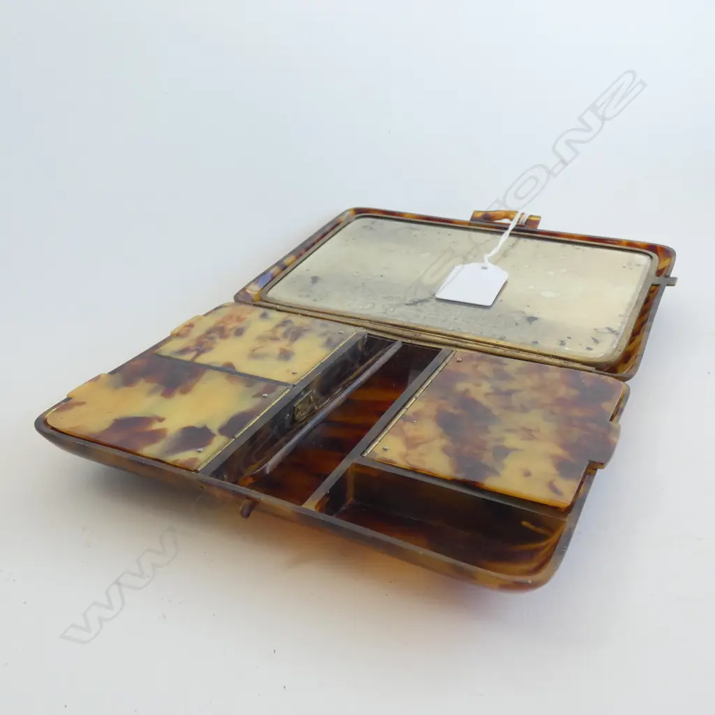VINTAGE TORTOISESHELL CELLULOID VANITY BOX W.165mm Image 1++