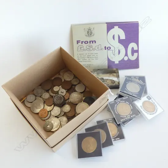 BOX OF ASST. COINS ETC