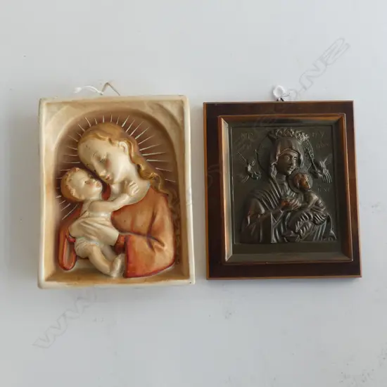 2 RELIGIOUS PLAQUES; MARY & BABY JESUS 145x115mm