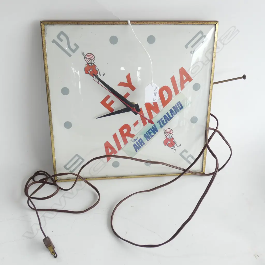 (19599) VINTAGE 'FLY AIR-INDIA AIR NEW ZEALAND' CLOCK Image 1++