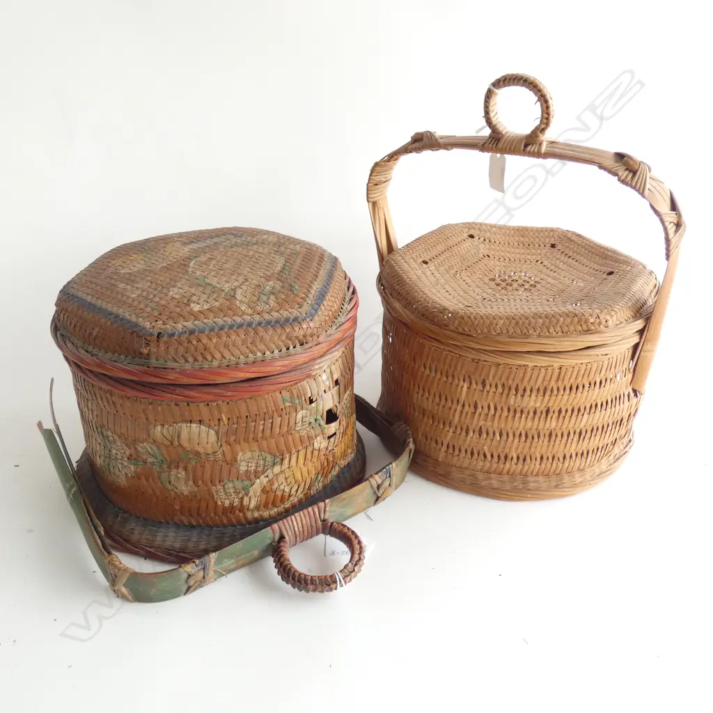2 OLD ORIENTAL BASKETS (LARGEST DIA 265MM) BOTH A/F Image 1++