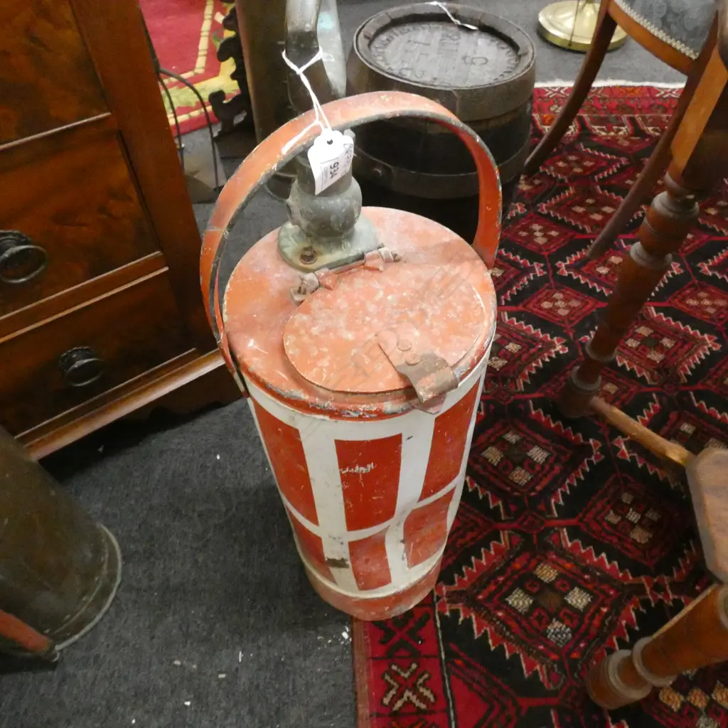 OLD RED PAINTED FIRE EXTINGUISHER H 710MM WEAR TO PAINT AND LG DENT  Image 1++