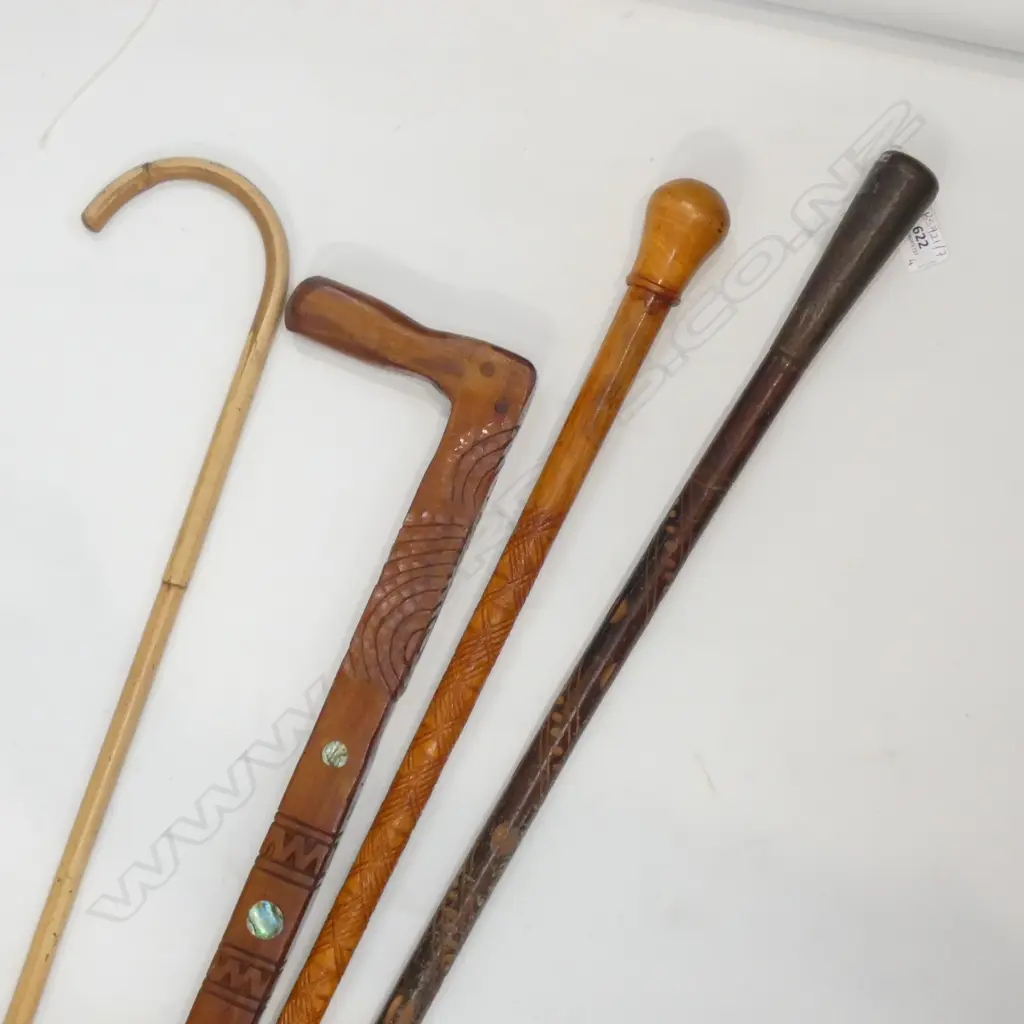 4 WALKING STICKS, PAUA INSET ETC L.1020mm Image 1++