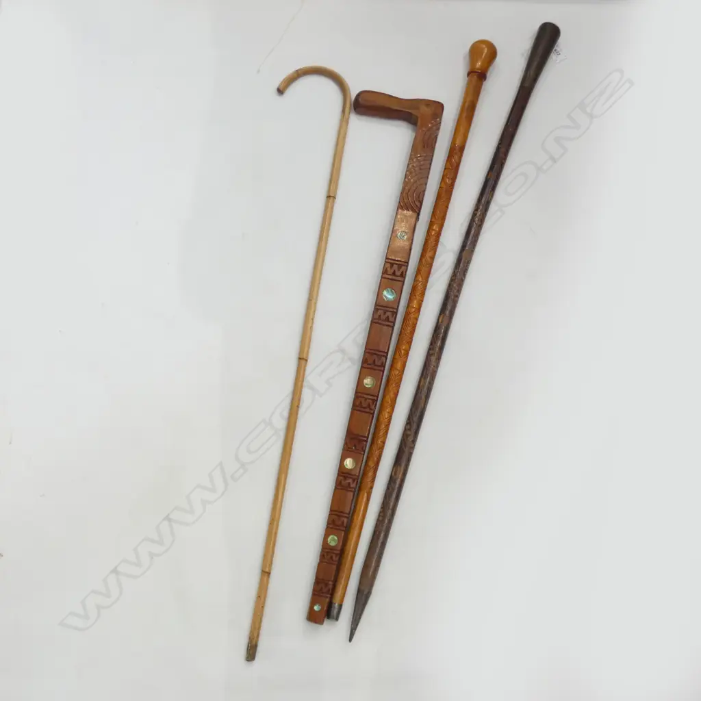 4 WALKING STICKS, PAUA INSET ETC L.1020mm Image 1++