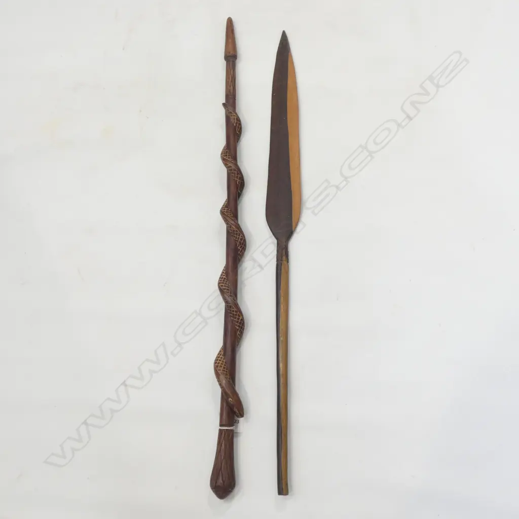 SOLOMON IS. SNAKE WALKING STICK + WOODEN SPEAR ? Image 1++