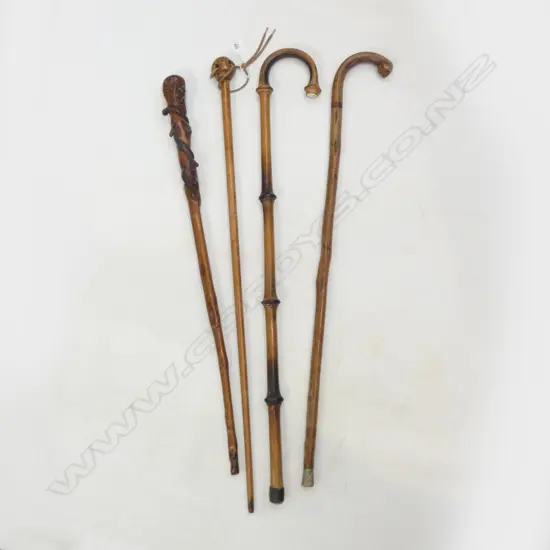 4 WOODEN WALKING STICKS