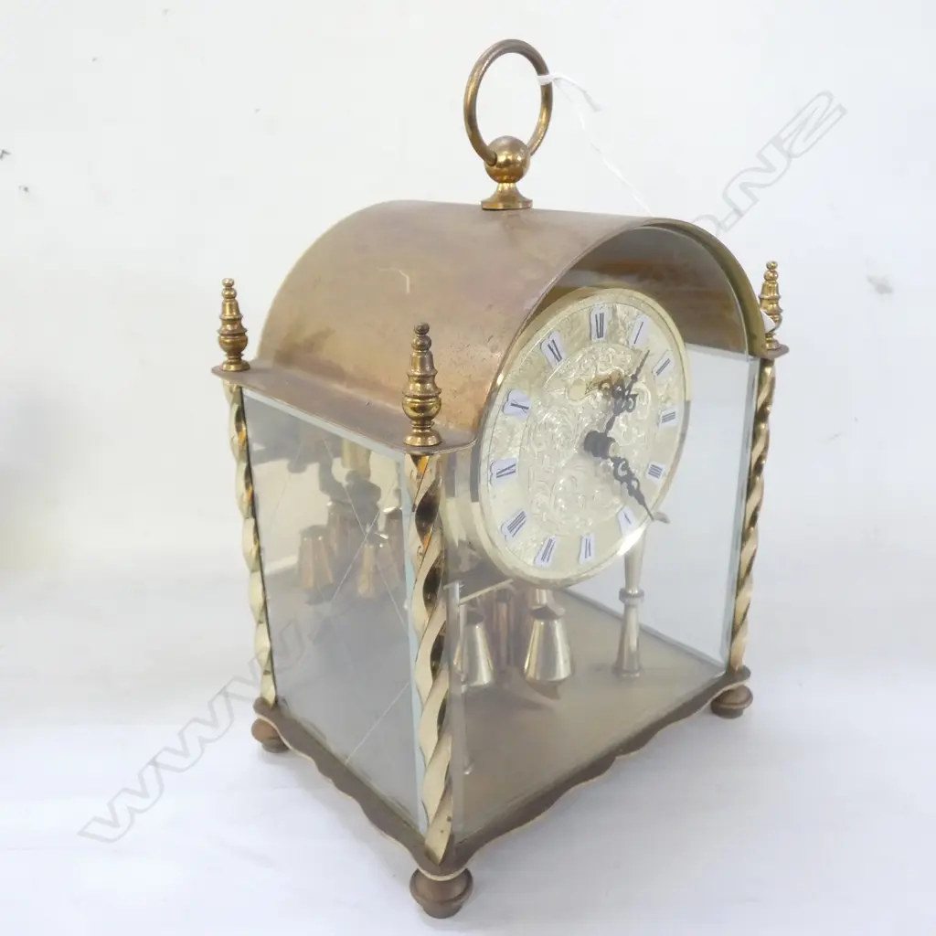 SKELETON CLOCK; BRASS & GLASS H.220mm Image 1++