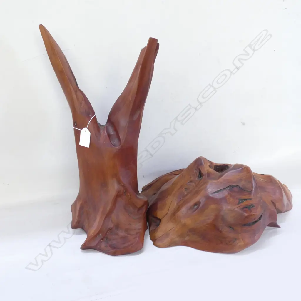 2x FREEFORM SWAMP KAURI SCULPTURES W.400mm Image 1++