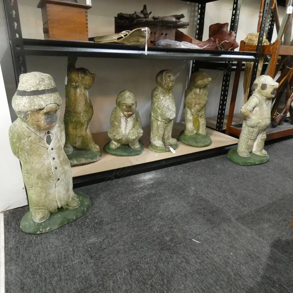 6 VINTAGE CONCRETE CRICKET TEAM GARDEN FIGURES H.500mm Image 1++
