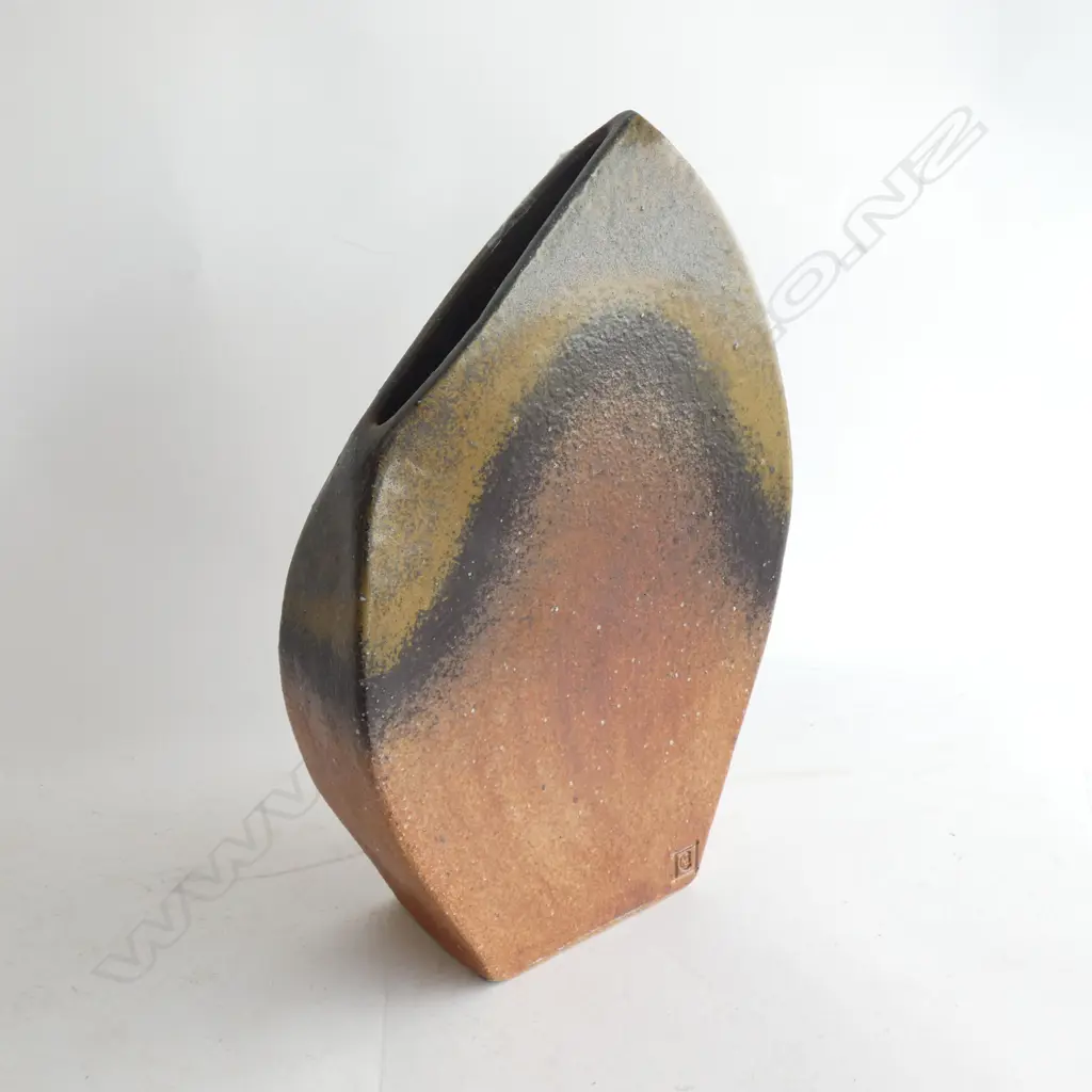 LARGE SLAB VASE w. ANGULAR SLOT OPENING, STAMPED H.330mm Image 1++