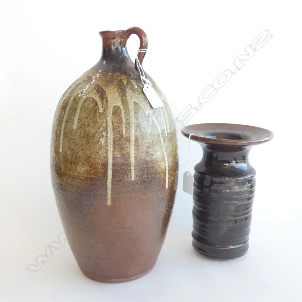 NZ POTTERY; LG EWER (H. 380MM) & VASE (H 210MM) Image 1++
