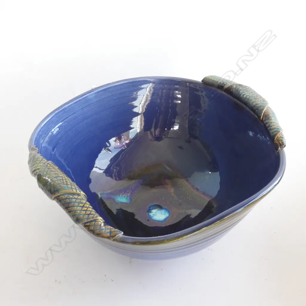 MARGERY SMITH STUDIO POTTERY BLUE GLAZED BOWL W.230mm Image 1++