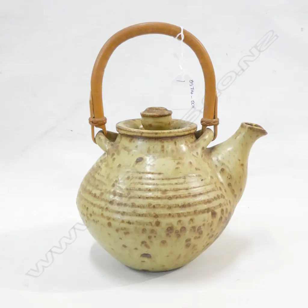 IAN FIRTH TEAPOT WITH CANE HANDLE H260 X 200 MM POTTERS STAMP Image 1++