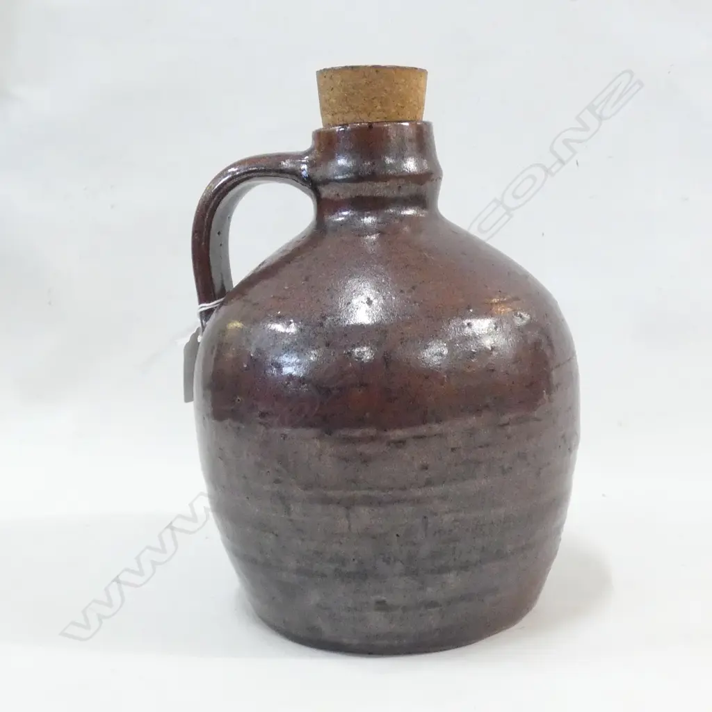 CLAIRE BUNBY POTTERY FLAGON CIRCA 1970 WITH CORK STOPPER H240MM POTTERS STAMP Image 1++