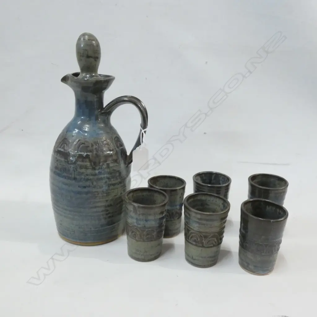 JOHN & TINA BAKER WINE CARAFE H240MM & 6 BEAKERS POTTERS STAMP Image 1++