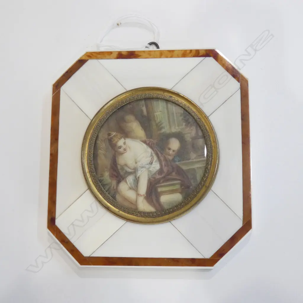 OLD PORTRAIT MINIATURE; WOMAN UNDRESSING - IVORY FRAME 110x100mm Image 1++