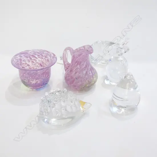 MINIATURE KOSTA BODA BOWL & JUG + 4 HADELAND GLASS ANIMALS L.70mm